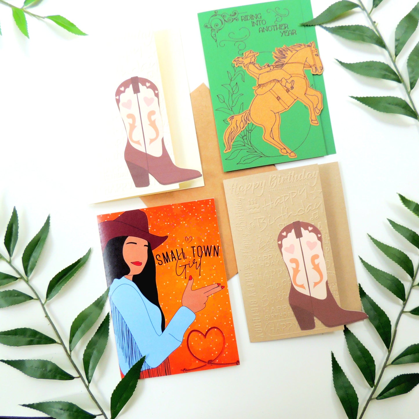 Colorful Cowgirl Boot Birthday Card Bundle