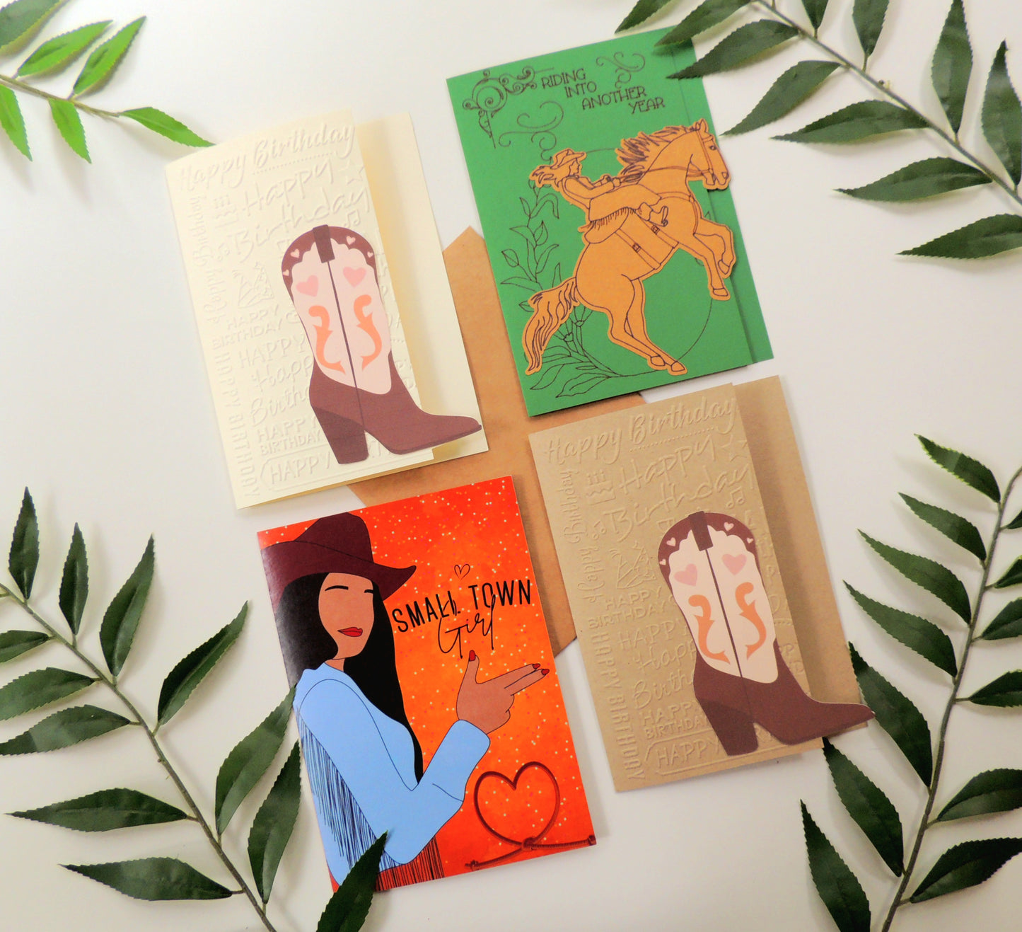 Colorful Cowgirl Boot Birthday Card Bundle