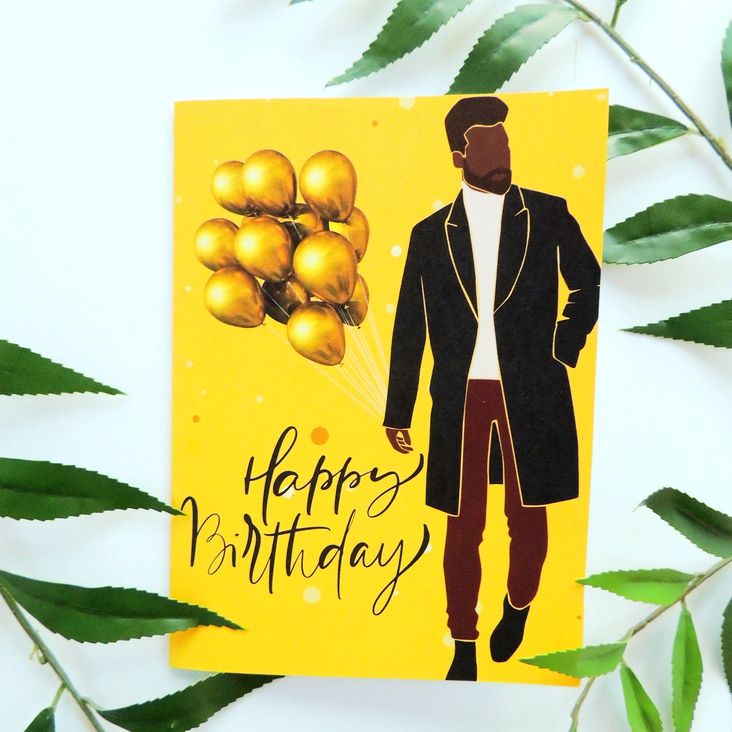 Gold African American Man Birthday Card