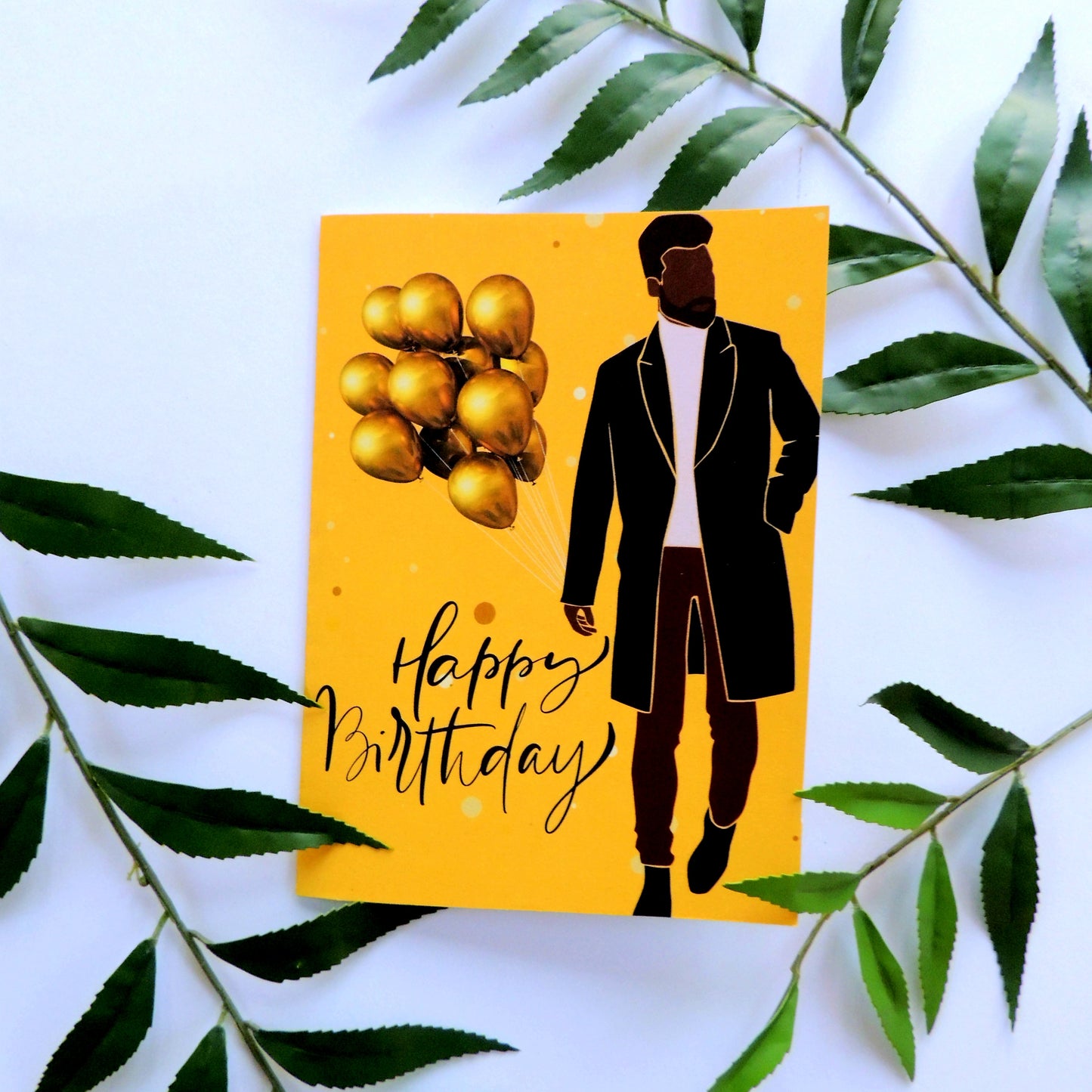 Gold African American Man Birthday Card