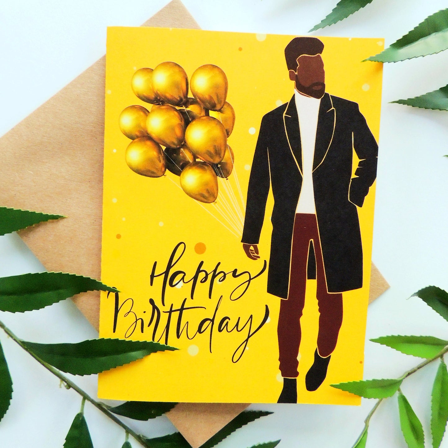 Gold African American Man Birthday Card