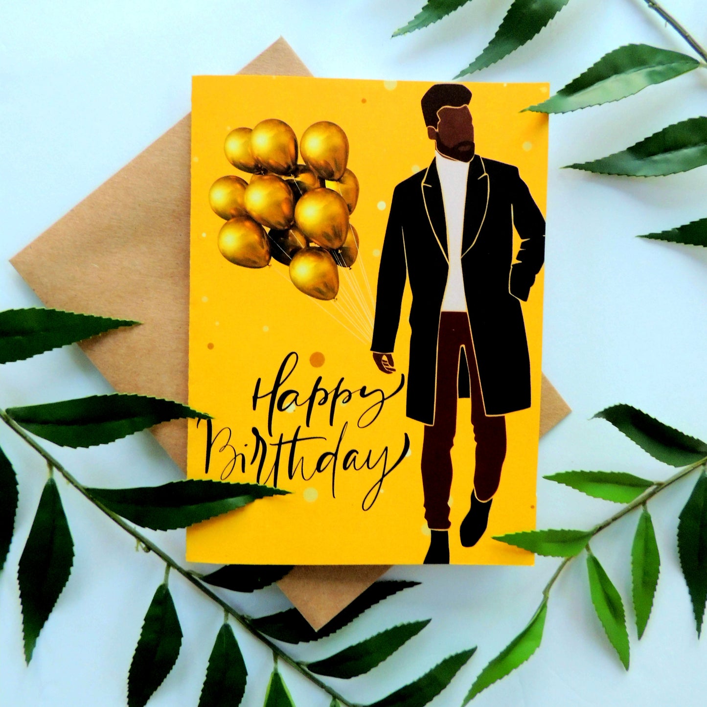 Gold African American Man Birthday Card