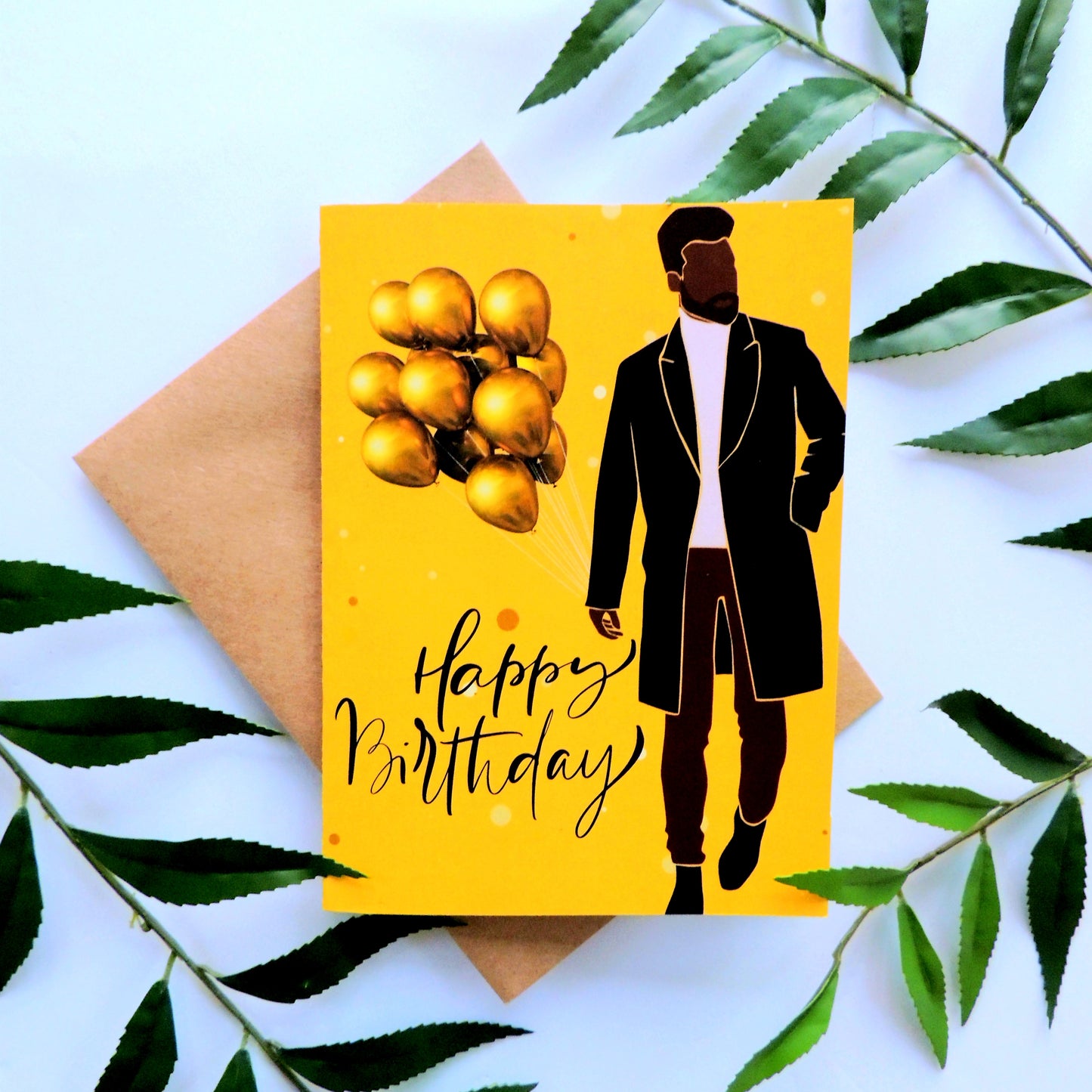 Gold African American Man Birthday Card